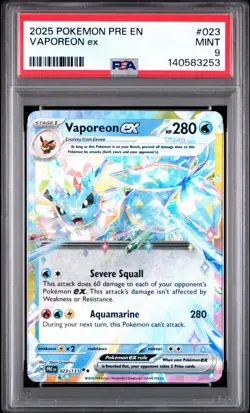 2025 Pokemon PRE EN-Prismatic Evolutions #023 Vaporeon EX PSA 9 Mint Holo Rare - Image 1