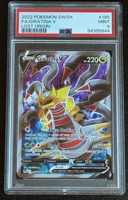 2022 Pokemon Sword & Shield Lost Origin 185/196 Full Art Giratina V PSA 9 MINT - Image 1