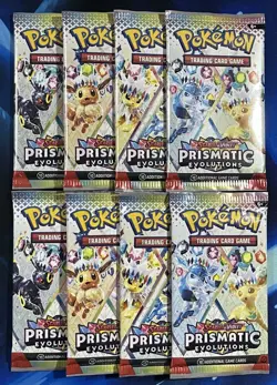 Pokemon 2025 Scarlet & Violet Prismatic Evolutions Booster Pack Lot X8 Artset NM - Image 1