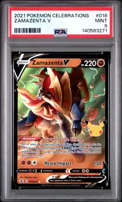 2021 Pokemon Celebrations 018/025 Zamazenta V PSA 9 Mint Holo Rare Card Full Art - Image 1