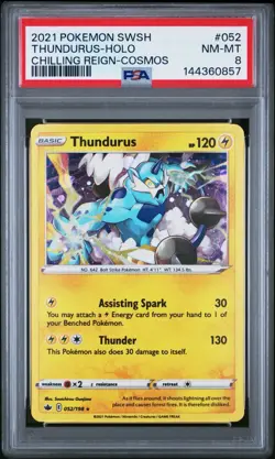 2021 Pokemon SWSH Chilling Reign #052 Thundurus Holo Cosmos PSA 8 NM Rare Card - Image 1