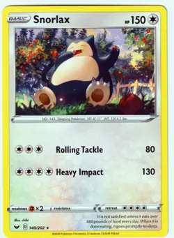 Snorlax Rare SWSH01: Sword & Shield Base Set 140/202 NM Pokemon TCG - Image 1