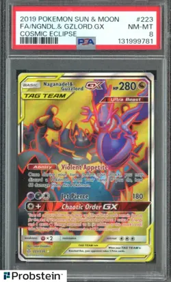 2019 POKEMON SUN & MOON COSMIC ECLIPSE #223 FA/NGNDL.& GZLORD.GX PSA 8 - Image 1