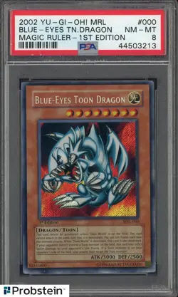 2002 Yu-Gi-Oh! MRL Magic Ruler 1st Edition #000 Blue Eyes Toon Dragon PSA 8 - Image 1