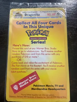 Sealed DRAGONITE Pokemon The First Movie WB Promo Black Star 1999 Card WOTC New - Image 1