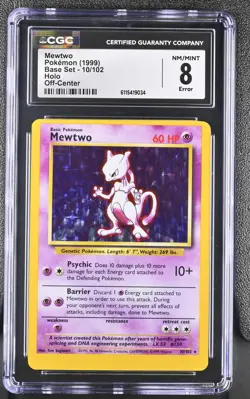 CGC 8 ERROR Mewtwo 1999 Base Set 10/102 Holo Pokemon Card - Image 1