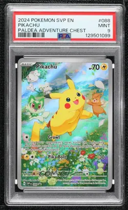 Pikachu (Paldea Adventure Chest) Holo Pokemon Scarlet & Violet Black Star PSA 9 - Image 1
