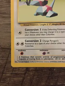 Pokemon TCG Porygon Base Set 39/102 Uncommon Regular 30 HP English 1999 - Image 4