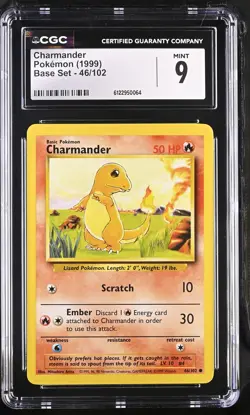 CGC 9 MINT Charmander 1999 Base Set 46/102 Pokemon Card - Image 1