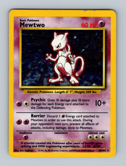 Mewtwo 010/102 Base Set Heavy Play Holo Rare HP Pokemon 1999 - Image 1