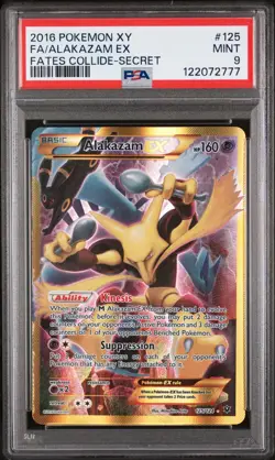 2016 POKEMON XY FATES COLLIDE SECRET #125 FULL ART/ALAKAZAM EX PSA 9 - Image 1