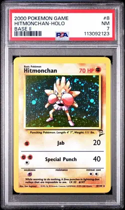 2000 Pokemon Hitmonchan 008/130 Base Set 2 Holo PSA 7 - Image 1