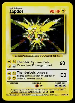 Pokemon Card - Zapdos Base Set Unlimited 16/102 Holo Holo Rare - Image 1