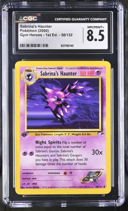 CGC 8.5 Sabrina's Haunter Gym Heroes 1st Edition 58/132 Pokemon Card - Image 1