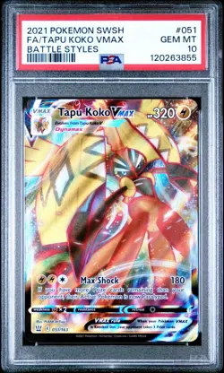 Tapu Koko VMAX Holo Ultra Rare Card 051/163 Swsh05: Battle Styles PSA 10 - Image 1