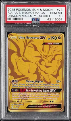 2018 POKEMON SUN & MOON DRAGON MAJESTY SECRET FULL ART/ULTRA NECROZMA GX PSA 10 - Image 1