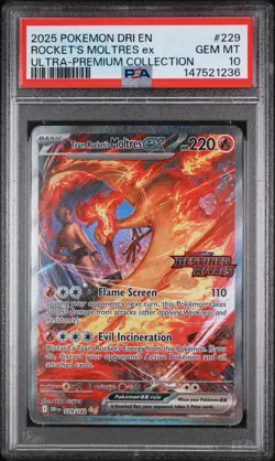 2025 POKEMON DRI EN-DESTINED RIVALS #229 TEAM ROCKET'S MOLTRES EX PSA 10 - Image 1