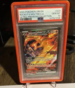 2025 POKEMON DRI EN-DESTINED RIVALS #229 TEAM ROCKET'S MOLTRES EX PSA 10 - Image 4