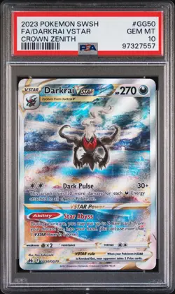2023 POKEMON SWORD & SHIELD CROWN ZENITH #GG50 FULL ART/DARKRAI VSTAR PSA 10 - Image 1