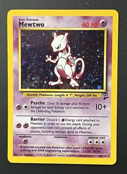 2000 Pokemon Base Set 2 Mewtwo Holo Rare #10/130 With Swirl 🌀 LP - Image 1