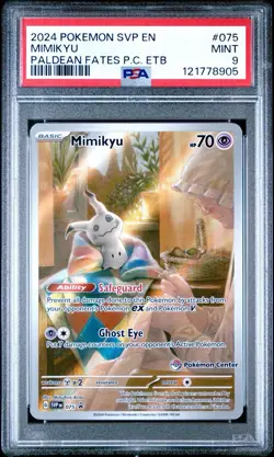 PSA 9 Mimikyu SVP 075 Pokemon Center Stamped Sv: Paldean Fates ETB Promo - Image 1
