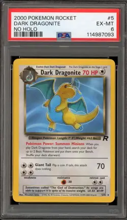 Pokemon Dark Dragonite Team Rocket Rare #5 NO HOLO ERROR PSA 6 - Image 1