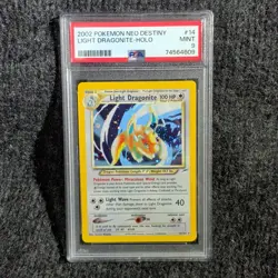 2002 POKEMON NEO DESTINY #14 LIGHT DRAGONITE - HOLO PSA 9 #14 Swirl - Image 1