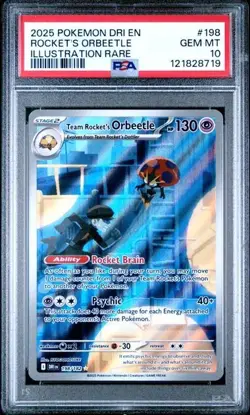 2025 POKEMON DRI EN-DESTINED RIVALS #198 TEAM ROCKET'S ORBEETLE PSA 10 - Image 1