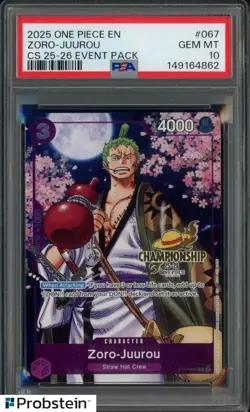 2025 One Piece EN Championshion 25-26 Event Pack #067 Zoro-Juurou PSA 10 - Image 1