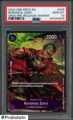 2024 One Piece EN OP06 Pre-Release Winner #045 Roronoa Zoro PSA 10 GEM MINT - Image 1