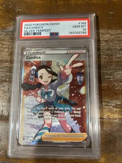 Pokemon 2022 SWSH Silver Tempest Full Art CANDICE #189 PSA 10 Gem Mint RARE - Image 1