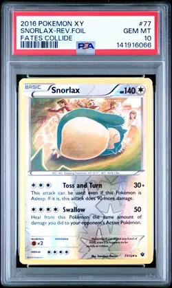 2016 POKEMON XY FATES COLLIDE #77 SNORLAX-REVERSE FOIL PSA 10 - Image 1