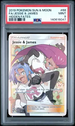 2019 POKEMON SUN & MOON HIDDEN FATES #68 FULL ART/JESSIE & JAMES PSA 9 - Image 1
