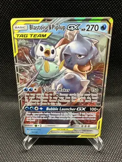 Pokemon TCG Sun & Moon Cosmic Eclipse Blastoise & Piplup GX Tag Team 38/236 - Image 1
