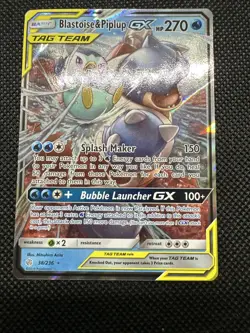 Pokemon TCG Sun & Moon Cosmic Eclipse Blastoise & Piplup GX Tag Team 38/236 - Image 3