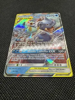 Pokemon TCG Sun & Moon Cosmic Eclipse Blastoise & Piplup GX Tag Team 38/236 - Image 4