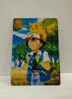 1998 Bandai Pokemon Carddass Ash Pikachu #1 Prism Holo Japanese Anime Card LP+ - Image 1