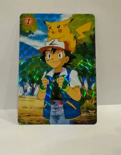 1998 Bandai Pokemon Carddass Ash Pikachu #1 Prism Holo Japanese Anime Card LP+ - Image 2