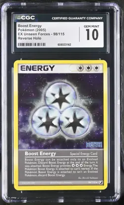 CGC 10 Boost Energy EX Unseen Forces 98/115 Reverse Holo Stamped Pokemon Card - Image 1