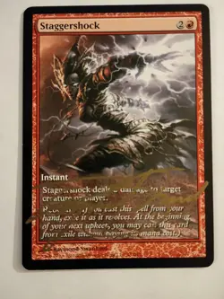 Magic The Gathering - 1x Signed Staggershock (mtg) Full art Promo - Image 1