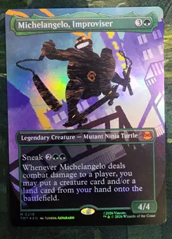 Michelangelo, Improviser MTG TMNT 0219 Mythic Borderless Foil - Image 1