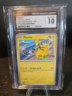 Pikachu 190 World Championship 2024 CGC GEM MINT 10 Black Star Promo Pokemon TCG - Image 1