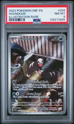 2023 POKEMON OBF EN-OBSIDIAN FLAMES ILLUSTRATION RARE #204 HOUNDOUR PSA 8 - Image 1