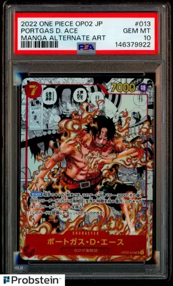 2022 One Piece OP02 Japanese #013 Portgas D. Ace Manga Alternate Art PSA 10 - Image 1