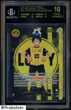 2025 BVB X ONE PIECE MATCH DAY PROMOS #003 MONKEY D. LUFFY BGS 10 BLACK LABEL - Image 1