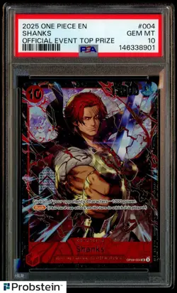 2025 One Piece EN Official Event Top Prize #004 Shanks PSA 10 GEM MINT - Image 1