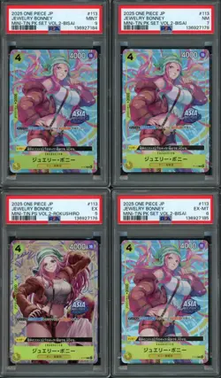 (4) One Piece TCG EXCLUSIVE Asia Mini Tin Vol 2 Jewelry Bonney Promo Foil P-113 - Image 1