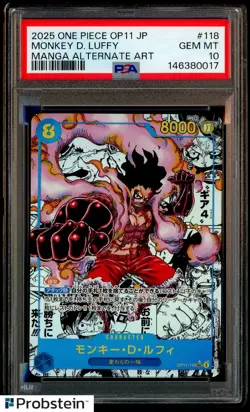 2025 One Piece OP11 Japanese Manga Alternate Art #118 Monkey D. Luffy PSA 10 - Image 1