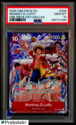 2025 One Piece EN One Piece Day Dallas #006 Monkey D Luffy PSA 10 GEM MINT - Image 1