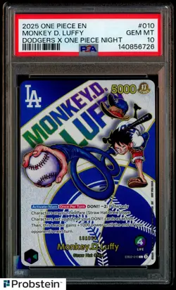 2025 ONE PIECE PROMOS DODGERS X ONE PIECE NIGHT #010 MONKEY D. LUFFY PSA 10 - Image 1